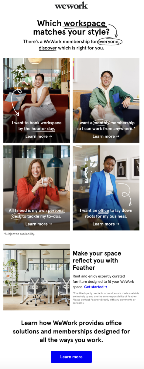 WeWork email: Which workspace matches your style?