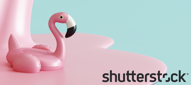 Shutterstock ad featuring a pink inflatable flamingo