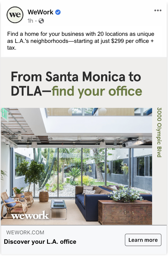 WeWork localized L.A. social ad: From Santa Monica to DTLA—find your office