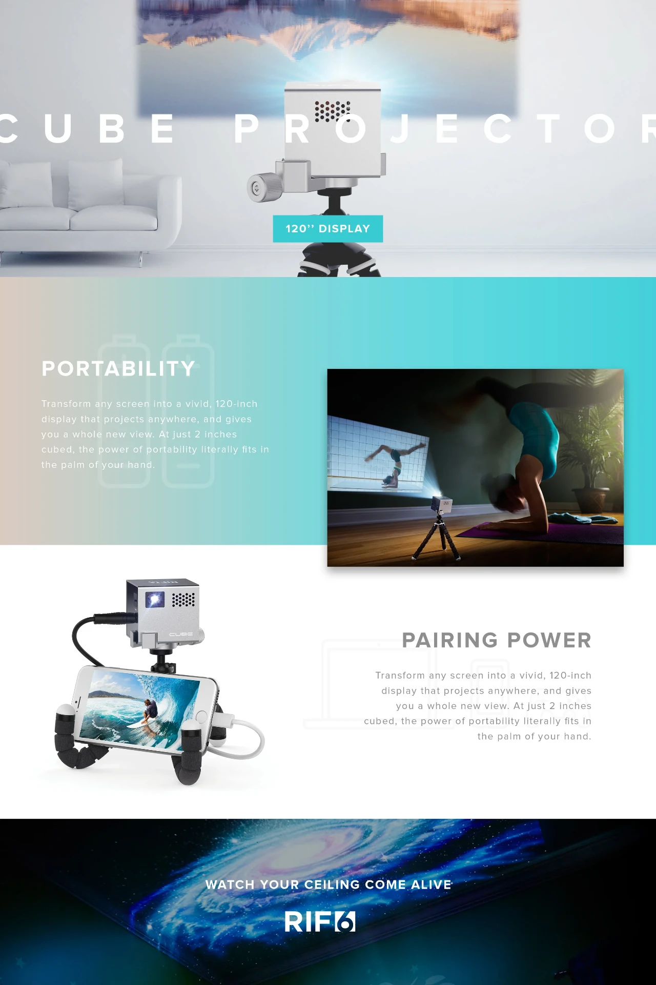 RIF6 Cube Projector point-of-sale promotional sheet