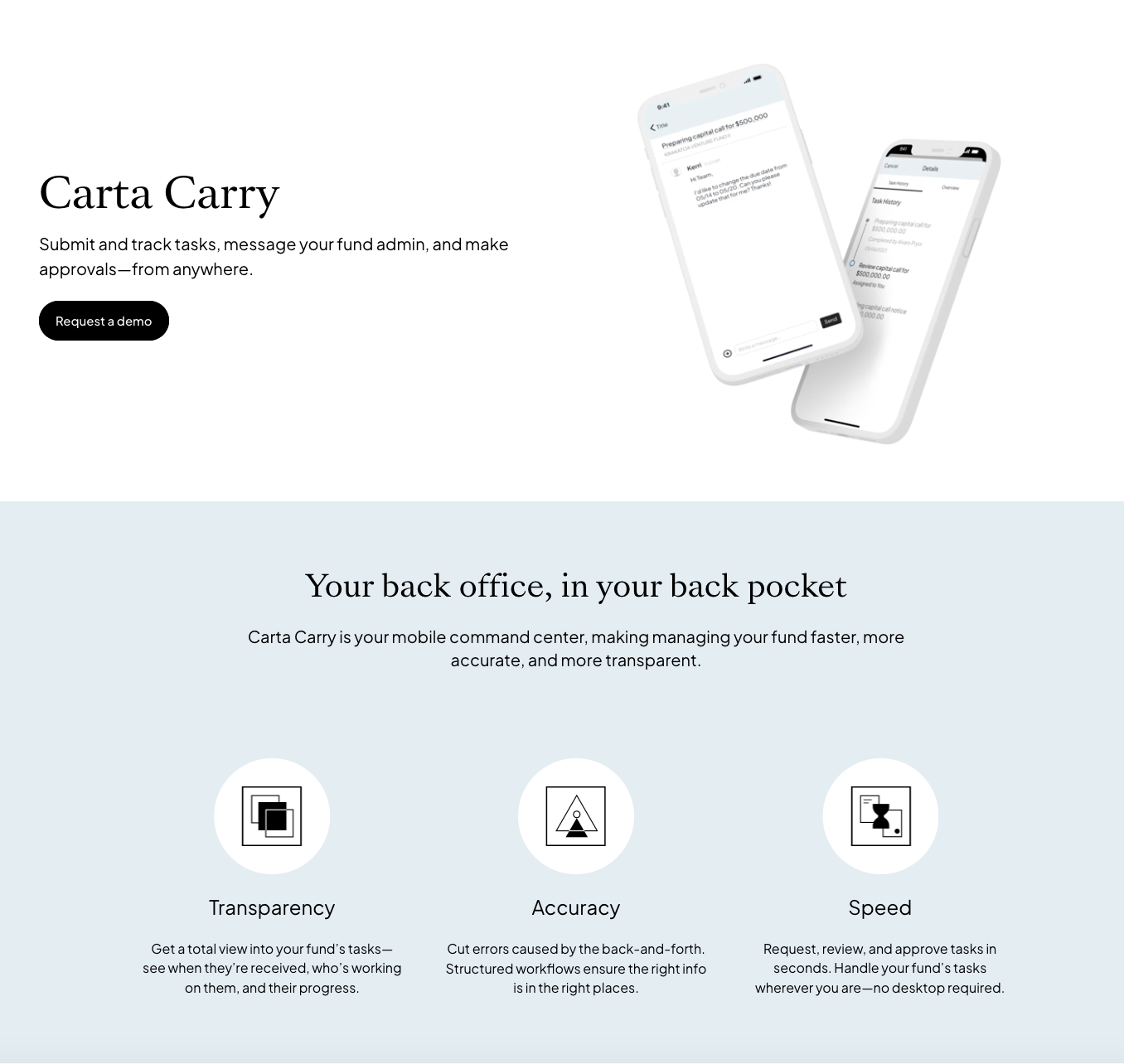 Carta Carry landing page: Your back office, in your back pocket