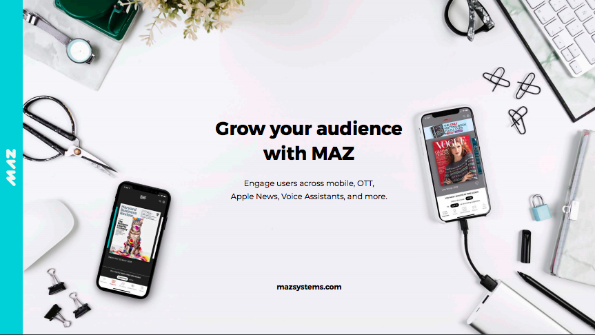 MAZ marketing deck slide: Grow your audience with MAZ