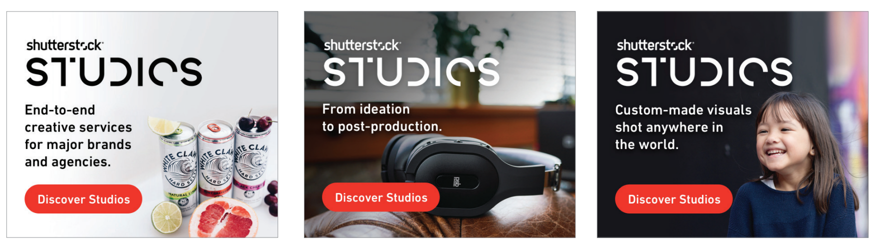 Shutterstock Studios display ads for end-to-end creative services